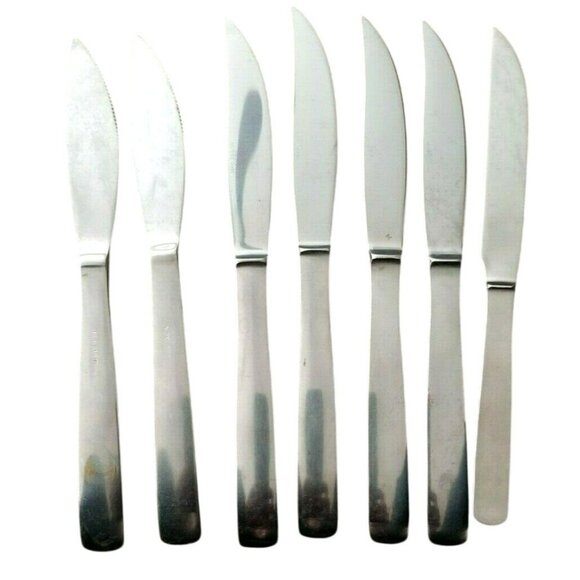 Vintage Gense Stainless Steel Table Knives Dinner Set of 5 + 2 SA26 - Picture 3 of 4